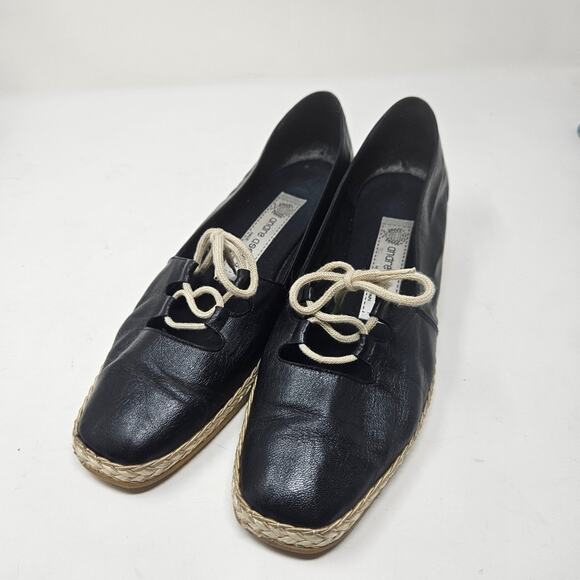 Andre Assous womens shoes 9.5 M black 50s-style lace-up wedges S5 - Picture 1 of 7